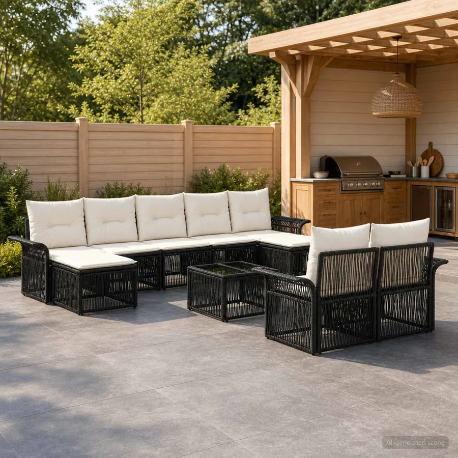 Ensemble de canapé de jardin 10 pcs Noir polyrotin