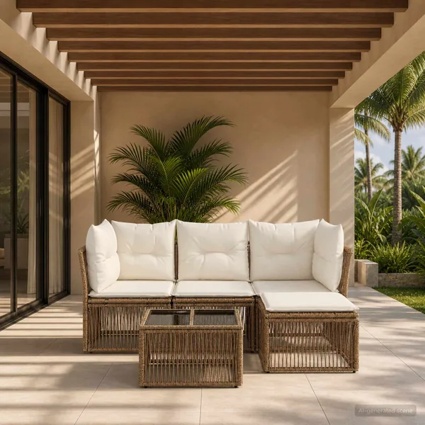 Ensemble de canapé de jardin 5 pcs Beige polyrotin