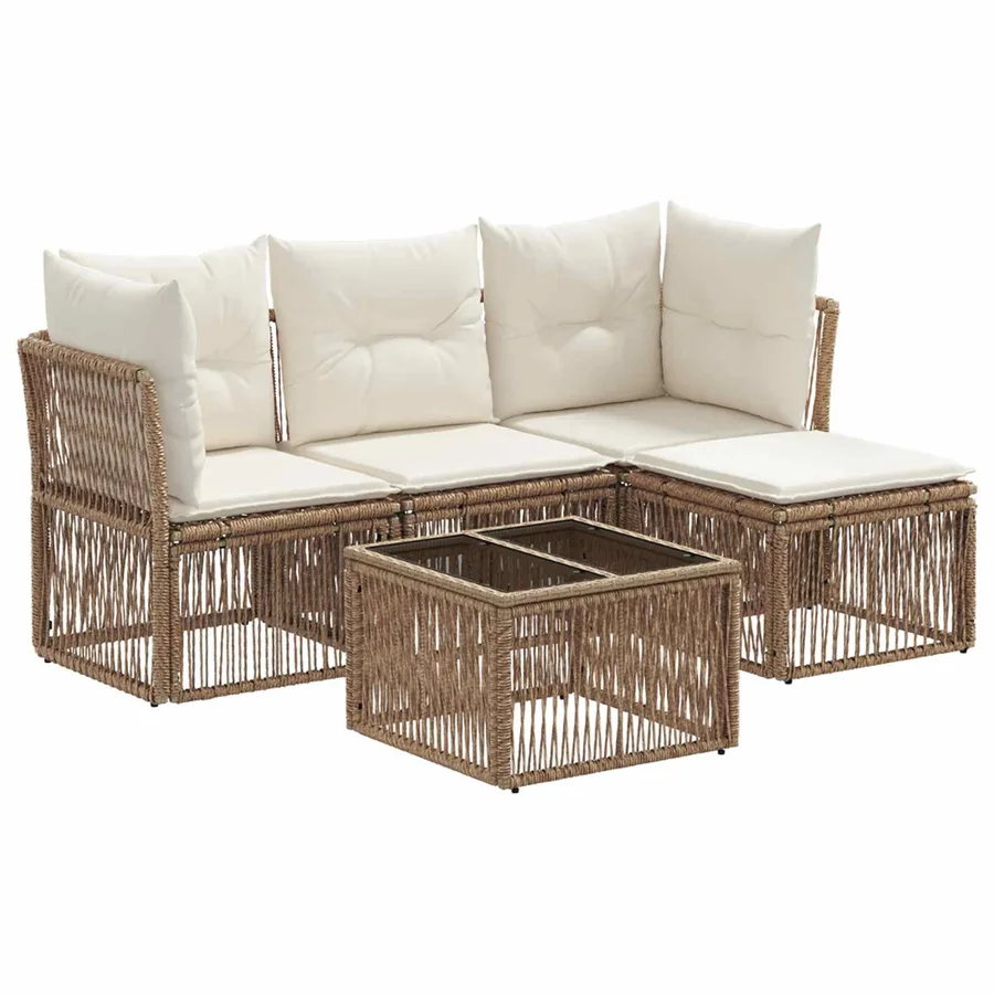 Ensemble de canapé de jardin 5 pcs Beige polyrotin - 2