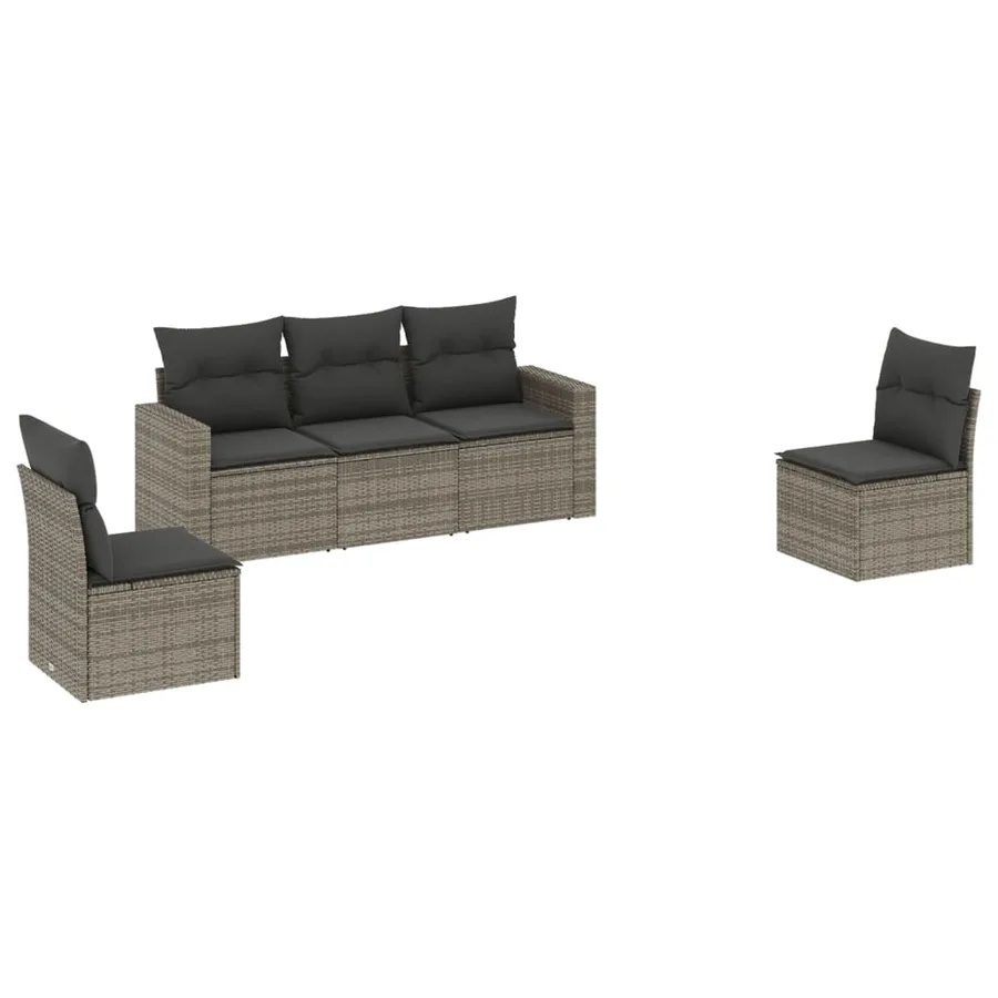 Salon de jardin 5 pcs avec coussins gris résine tressée - 2