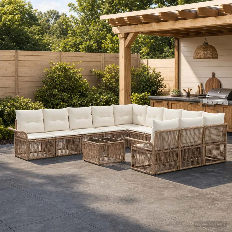 Ensemble de canapé de jardin 12 pcs Beige polyrotin