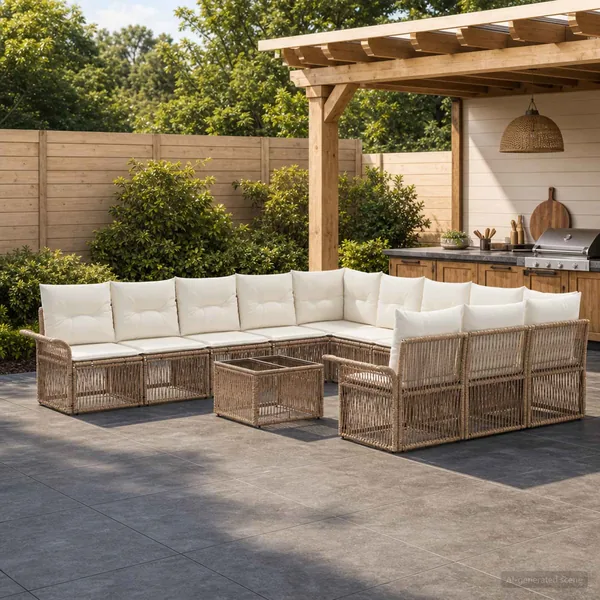 Ensemble de canapé de jardin 12 pcs Beige polyrotin