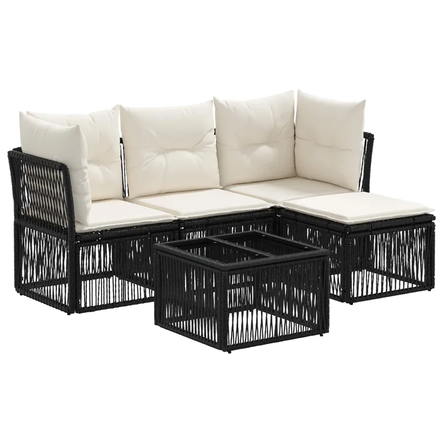 Ensemble de canapé de jardin 5 pcs Noir polyrotin - 2