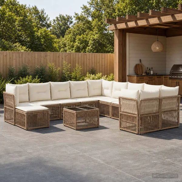 Ensemble de canapé de jardin 12 pcs Beige polyrotin