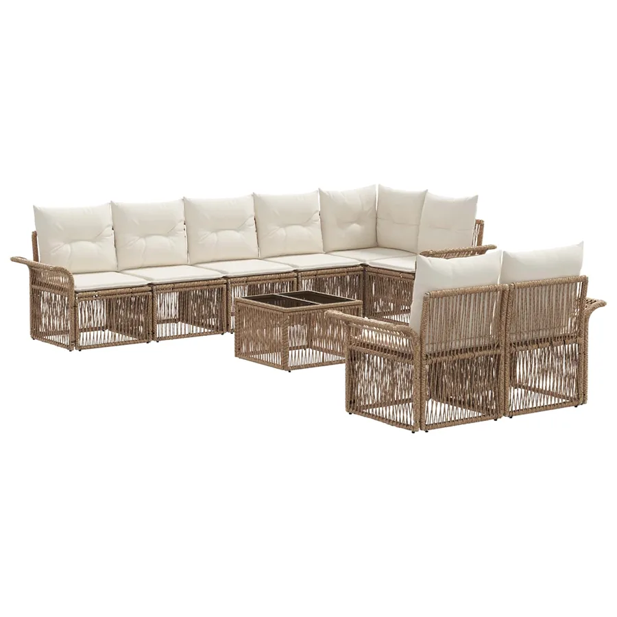 Ensemble de canapé de jardin 9 pcs Beige polyrotin - 2