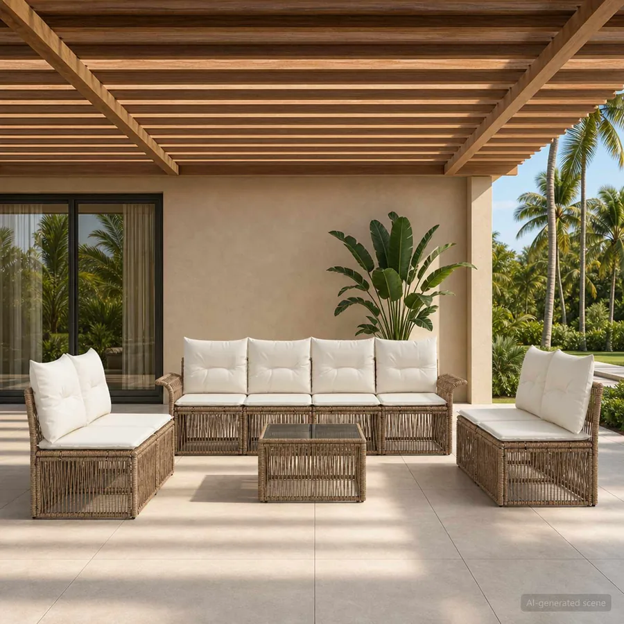 Ensemble de canapé de jardin 9 pcs Beige polyrotin