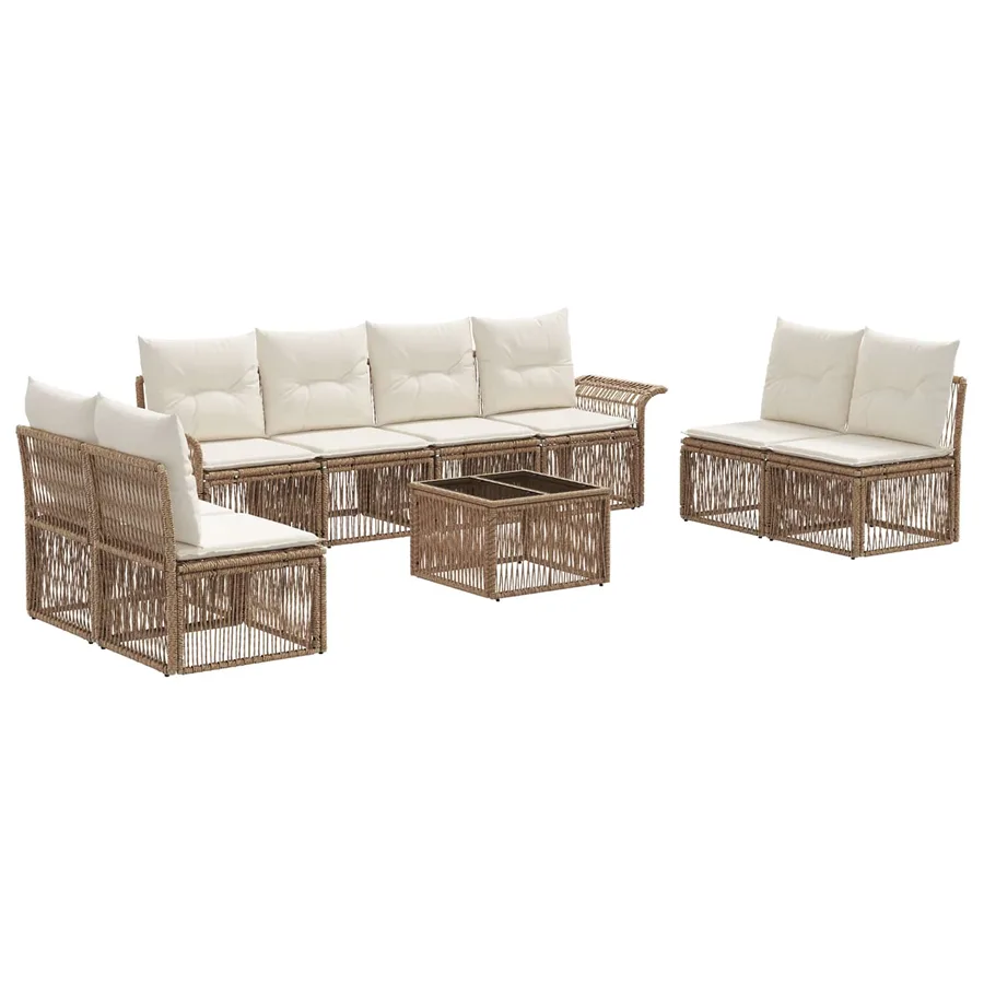 Ensemble de canapé de jardin 9 pcs Beige polyrotin - 2