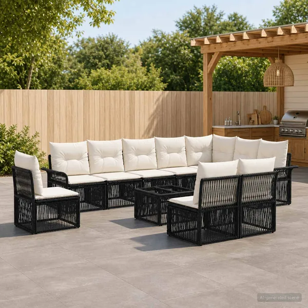 Ensemble de canapé de jardin 11 pcs Noir polyrotin