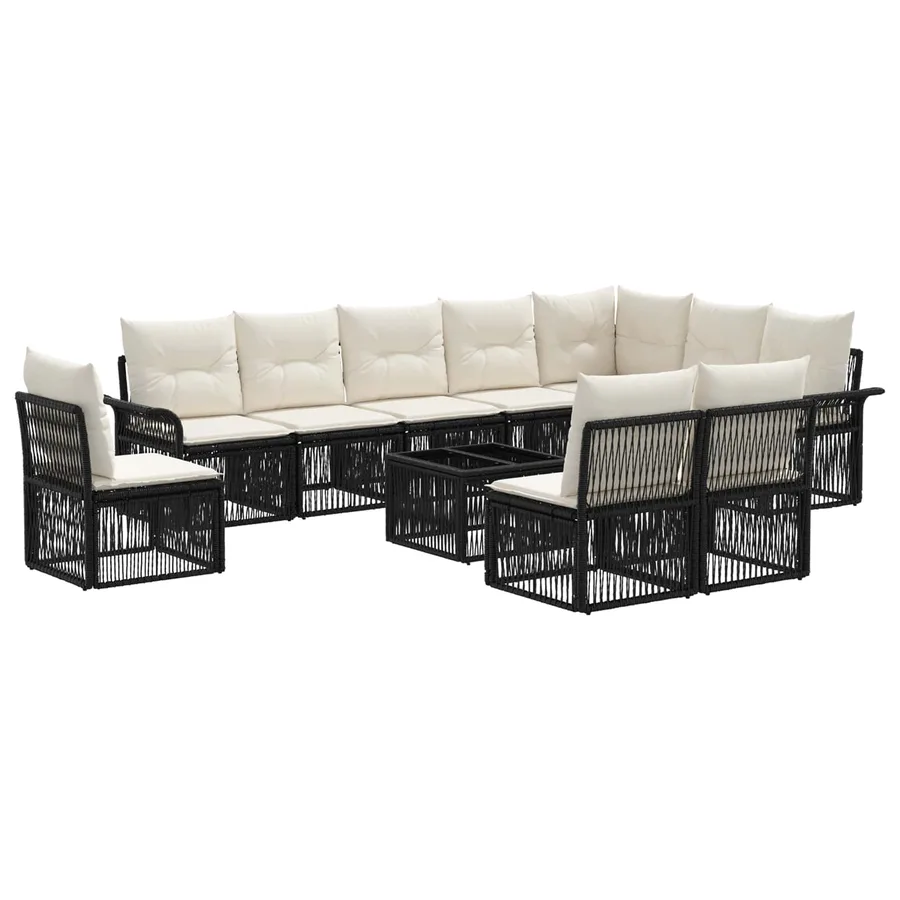 Ensemble de canapé de jardin 11 pcs Noir polyrotin - 2