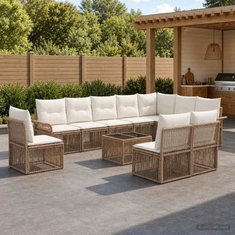 Ensemble de canapé de jardin 11 pcs Beige polyrotin