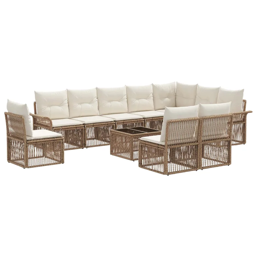 Ensemble de canapé de jardin 11 pcs Beige polyrotin - 2