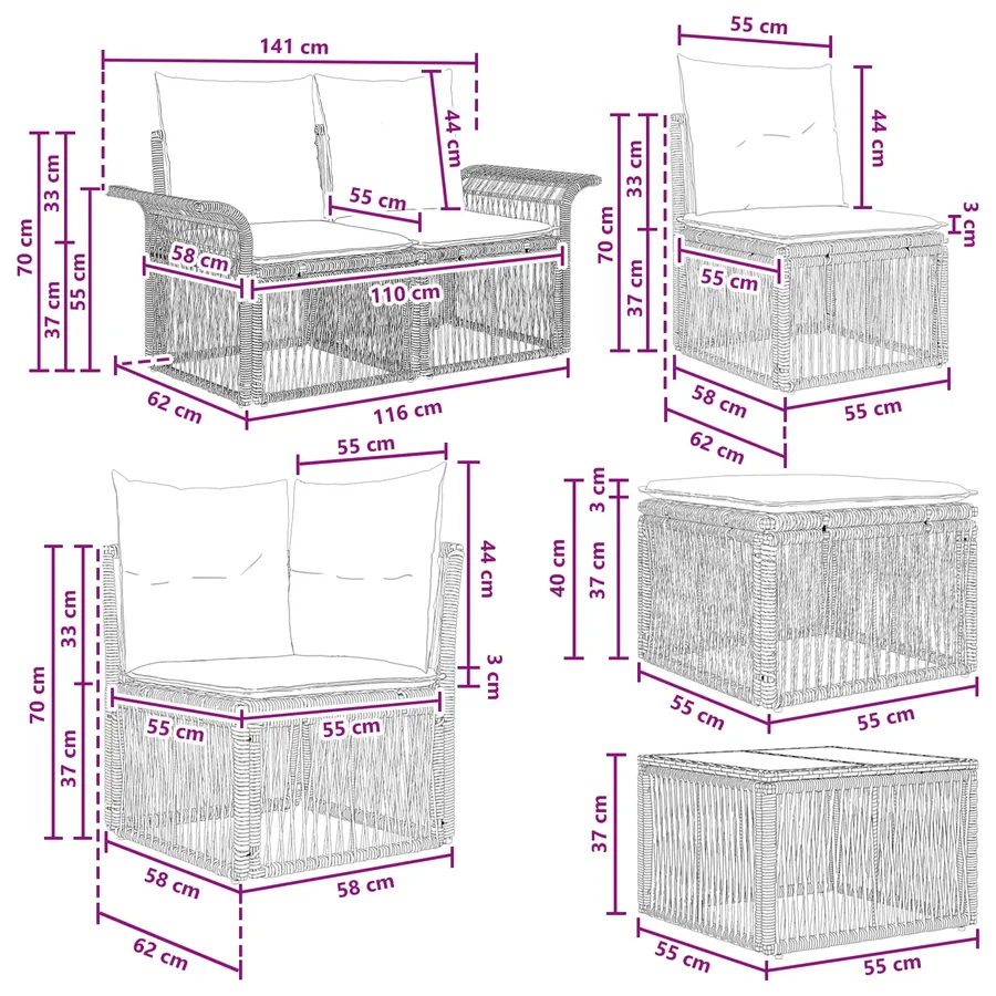 Ensemble de canapé de jardin 9 pcs Beige polyrotin - 11