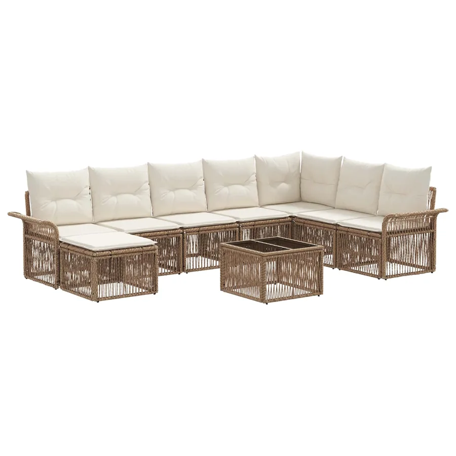Ensemble de canapé de jardin 9 pcs Beige polyrotin - 2