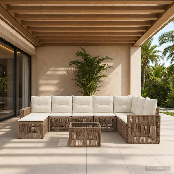 Ensemble de canapé de jardin 9 pcs Beige et blanc crème
