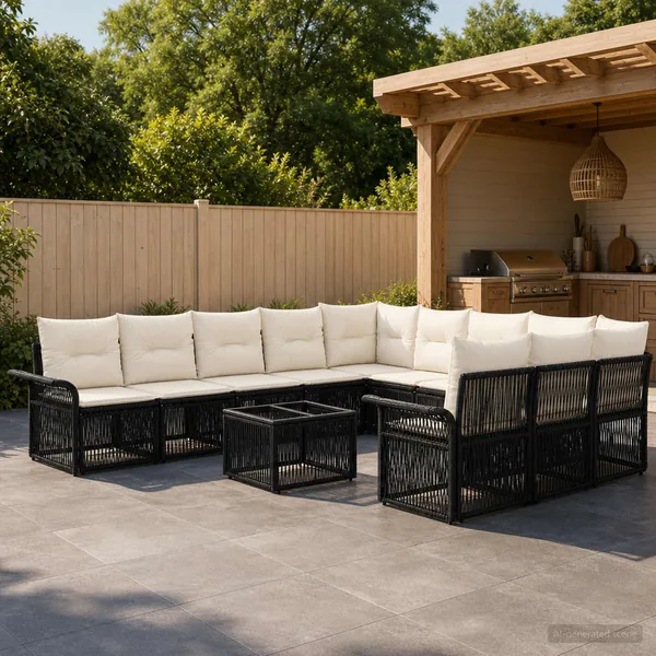 Ensemble de canapé de jardin 12 pcs Noir polyrotin