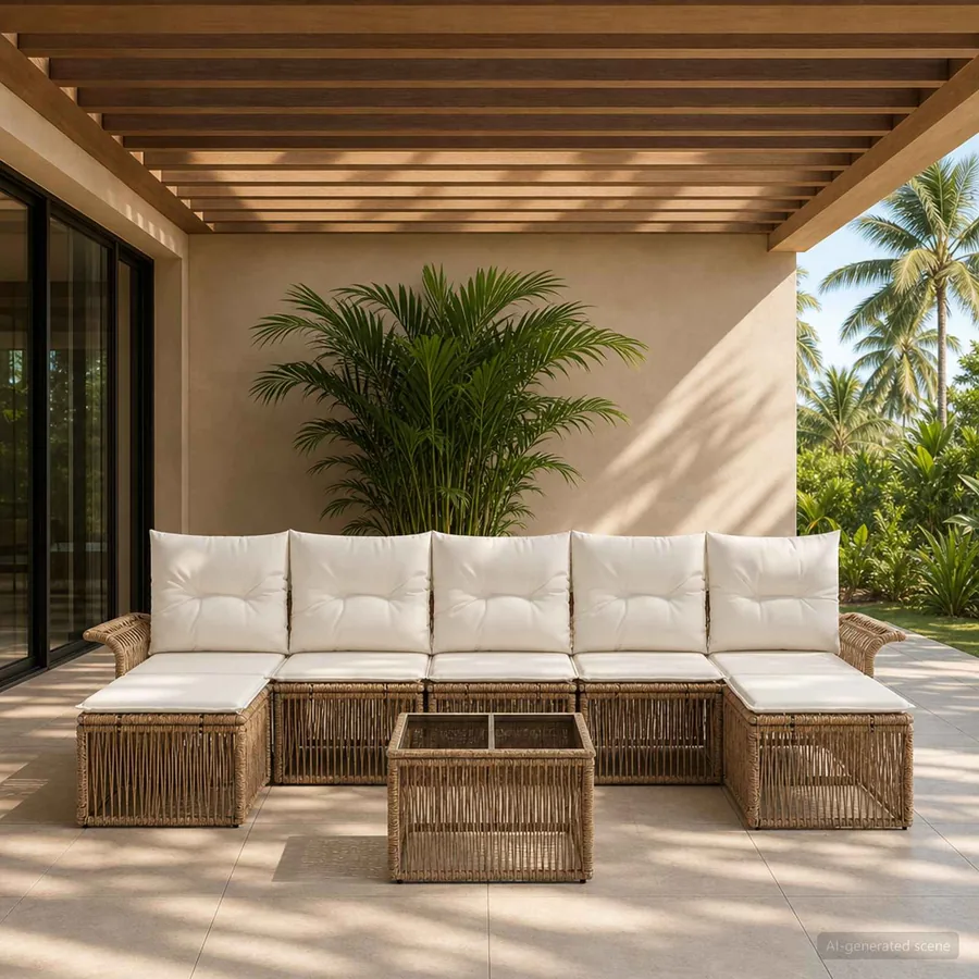Ensemble de canapé de jardin 8 pcs Beige polyrotin