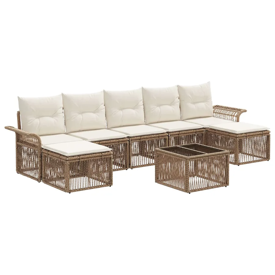 Ensemble de canapé de jardin 8 pcs Beige polyrotin - 2