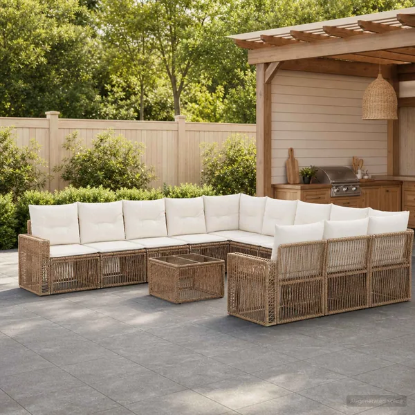 Ensemble de canapé de jardin 12 pcs Beige et blanc crème