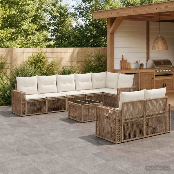 Ensemble de canapé de jardin 9 pcs Beige et blanc crème