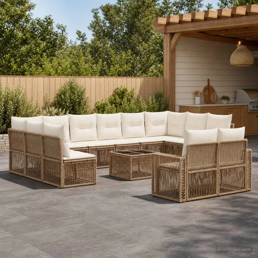 Ensemble de canapé de jardin 13 pcs Beige et blanc crème