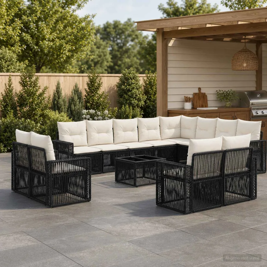 Ensemble de canapé de jardin 13 pcs Noir et blanc crème