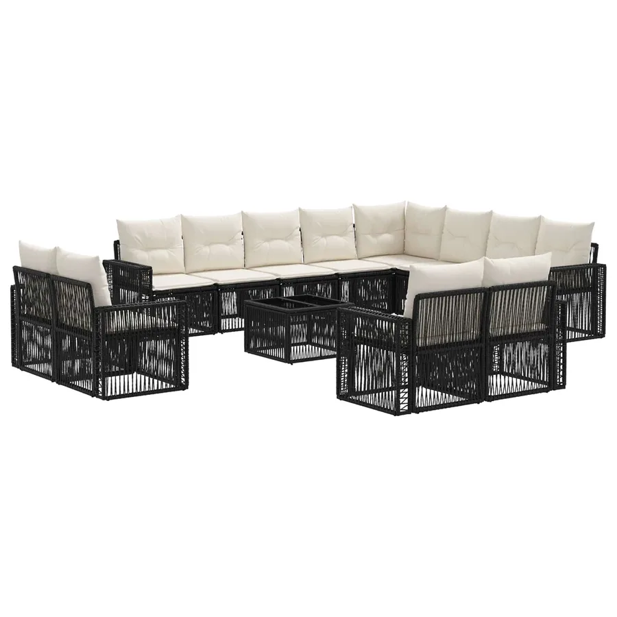 Ensemble de canapé de jardin 13 pcs Noir et blanc crème - 2
