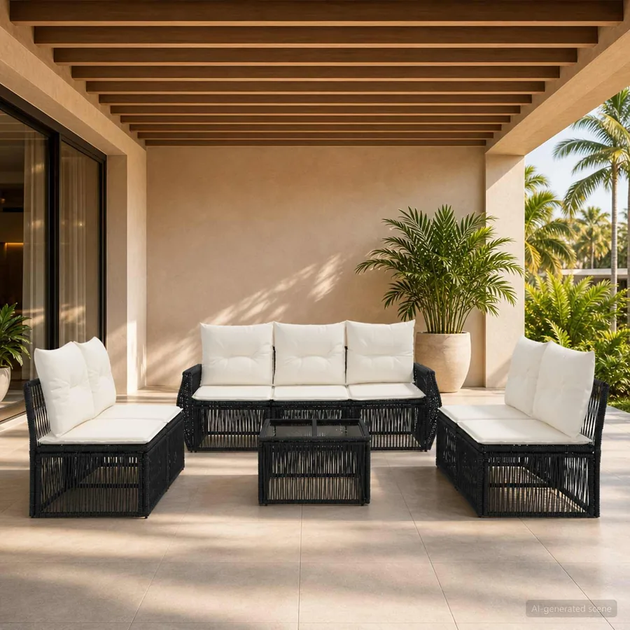 Ensemble de canapé de jardin 8 pcs Noir et blanc crème