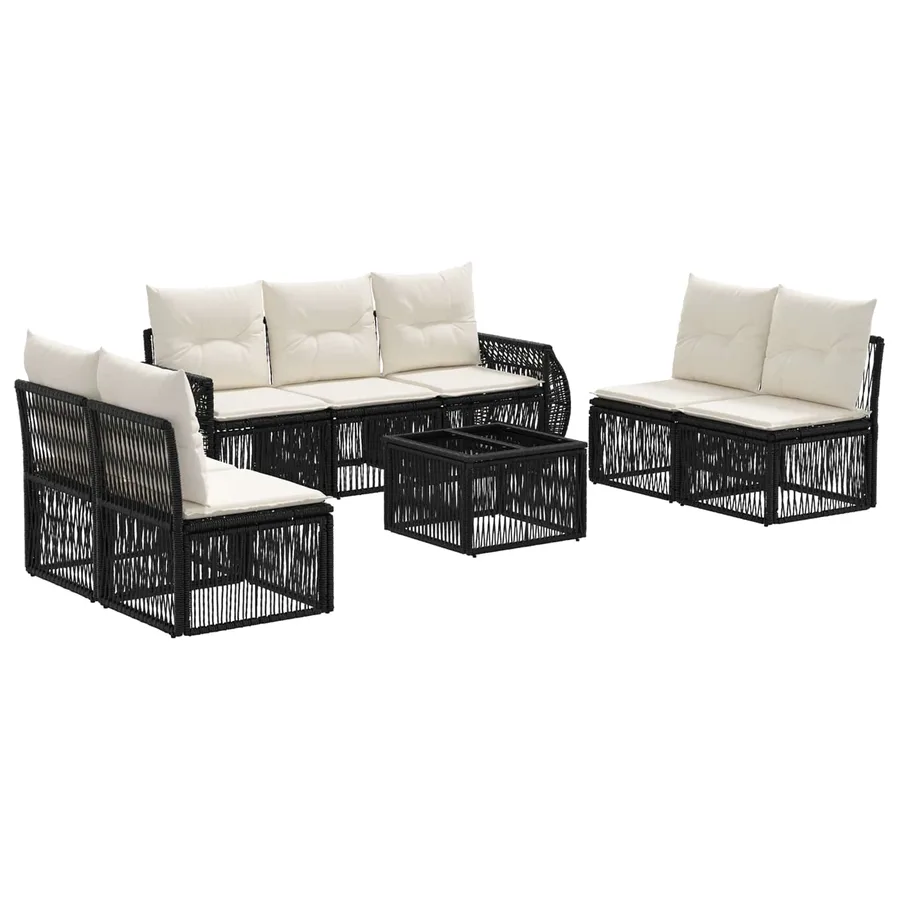 Ensemble de canapé de jardin 8 pcs Noir et blanc crème - 2