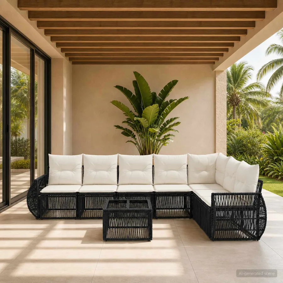 Ensemble de canapé de jardin 8 pcs Noir et blanc crème