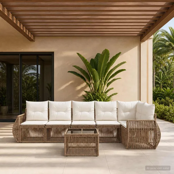 Ensemble de canapé de jardin 7 pcs Beige et blanc crème