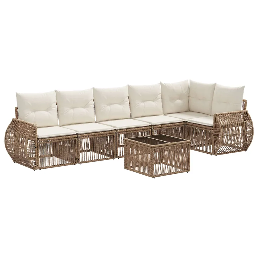 Ensemble de canapé de jardin 7 pcs Beige et blanc crème - 2
