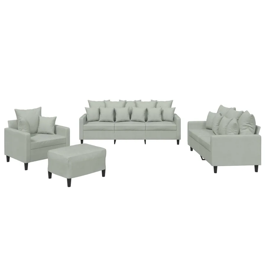 Ensemble de canapés 4 pcs avec coussins Gris clair Velours - 2