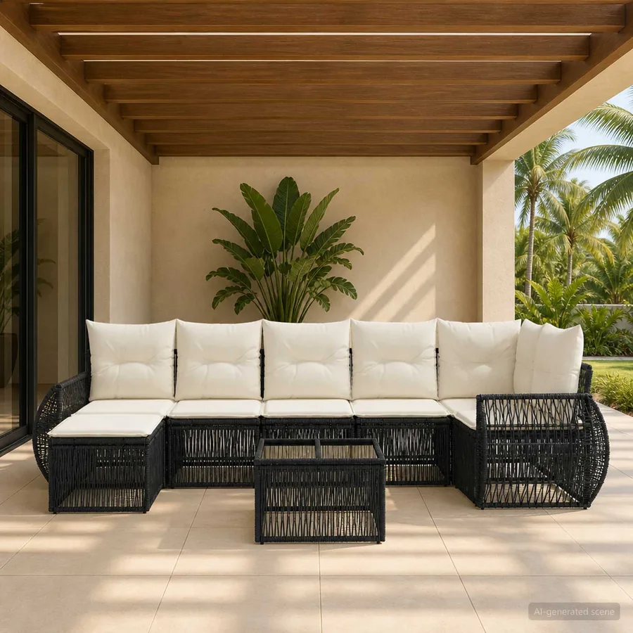 Ensemble de canapé de jardin 8 pcs Noir et blanc crème