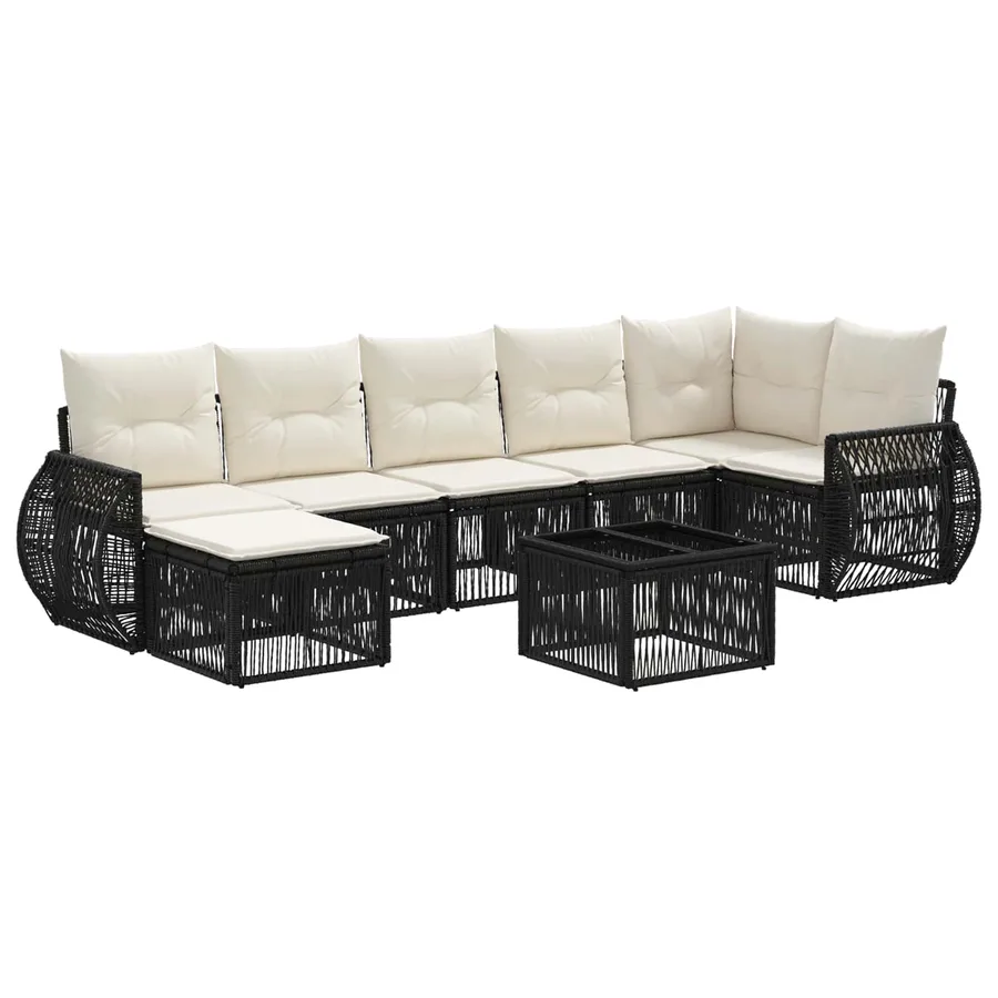 Ensemble de canapé de jardin 8 pcs Noir et blanc crème - 2