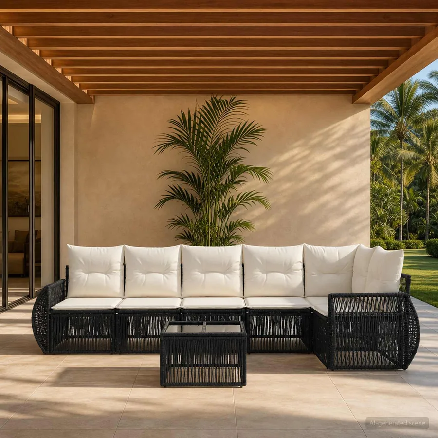 Ensemble de canapé de jardin 7 pcs Noir et blanc crème