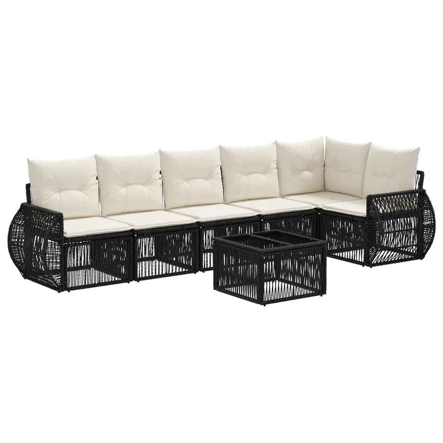 Ensemble de canapé de jardin 7 pcs Noir et blanc crème - 2