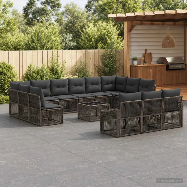 Ensemble de canapé de jardin 14 pcs Gris polyrotin