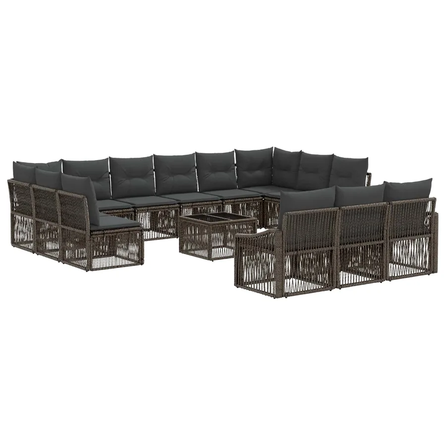 Ensemble de canapé de jardin 14 pcs Gris polyrotin - 2