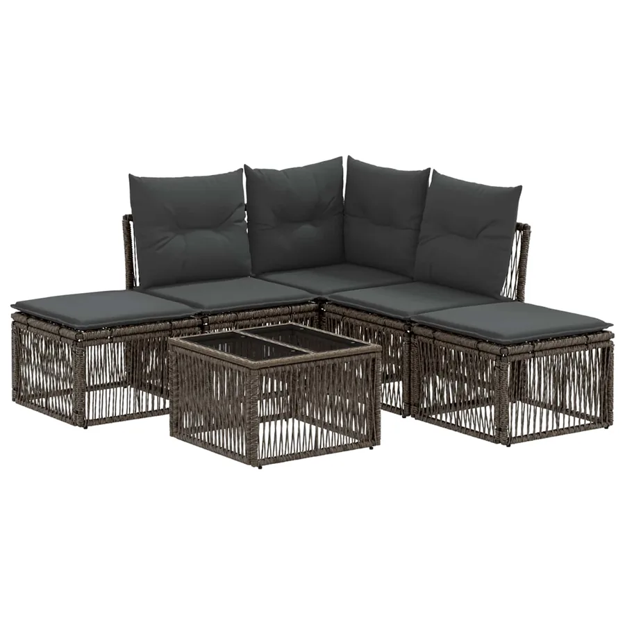 Ensemble de canapé de jardin 6 pcs Gris polyrotin