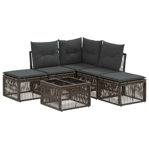 Ensemble de canapé de jardin 6 pcs Gris polyrotin