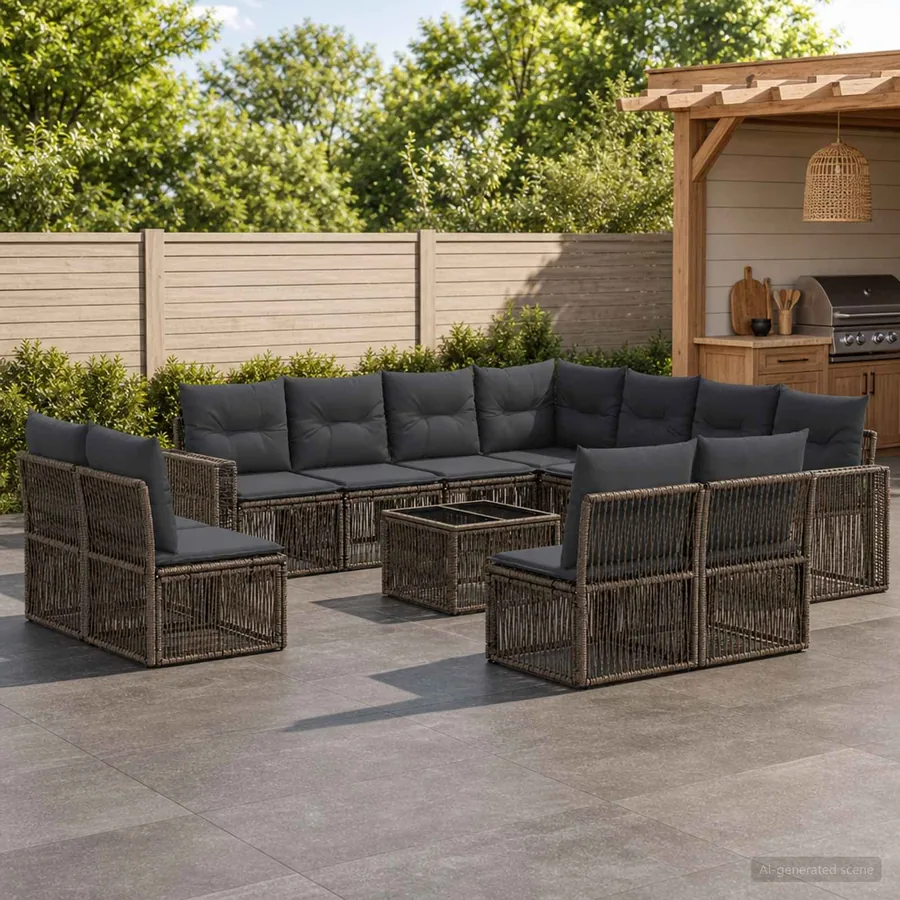 Ensemble de canapé de jardin 12 pcs Gris et Gris foncé