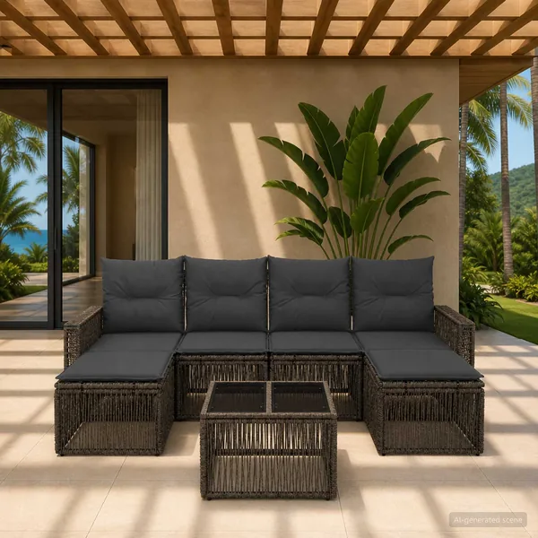 Ensemble de canapé de jardin 7 pcs Gris et Gris foncé polyrotin