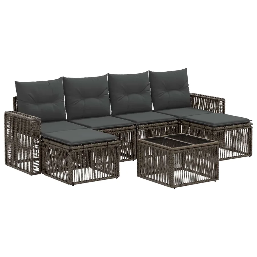 Ensemble de canapé de jardin 7 pcs Gris et Gris foncé polyrotin - 2
