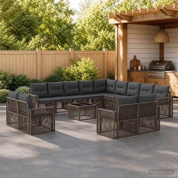 Ensemble de canapé de jardin 14 pcs Gris et Gris foncé