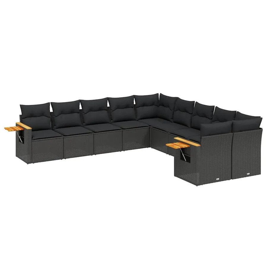 Salon de jardin 10 pcs avec coussins noir résine tressée - 2