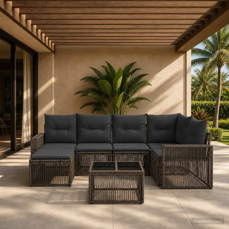 Ensemble de canapé de jardin 7 pcs Gris et Gris foncé polyrotin