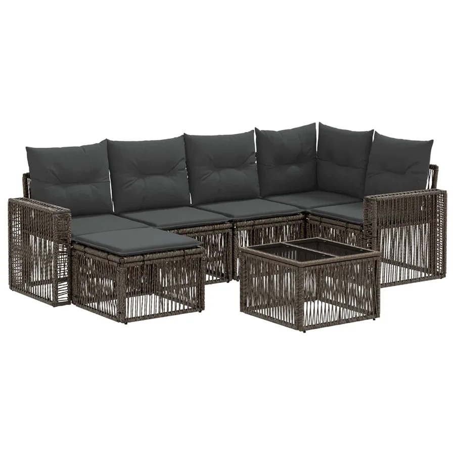 Ensemble de canapé de jardin 7 pcs Gris et Gris foncé polyrotin - 2