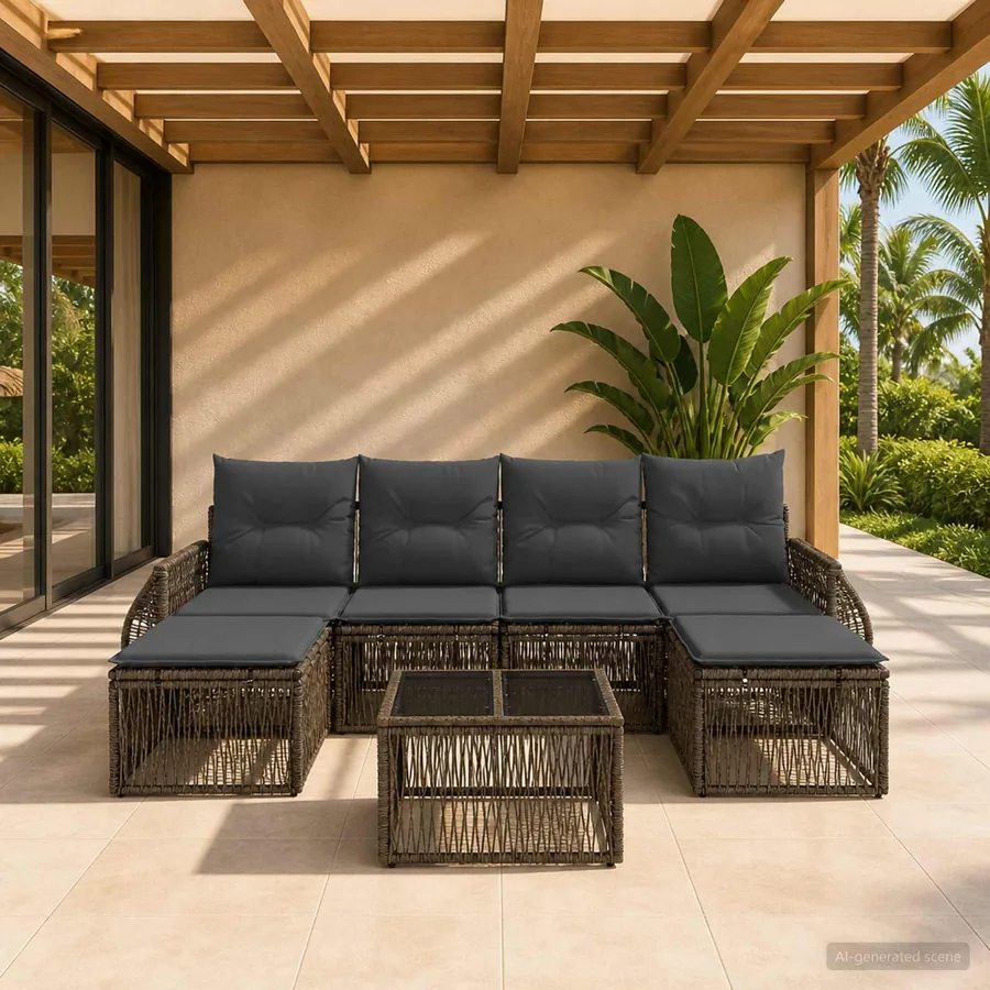 Ensemble de canapé de jardin 7 pcs Gris et Gris foncé polyrotin