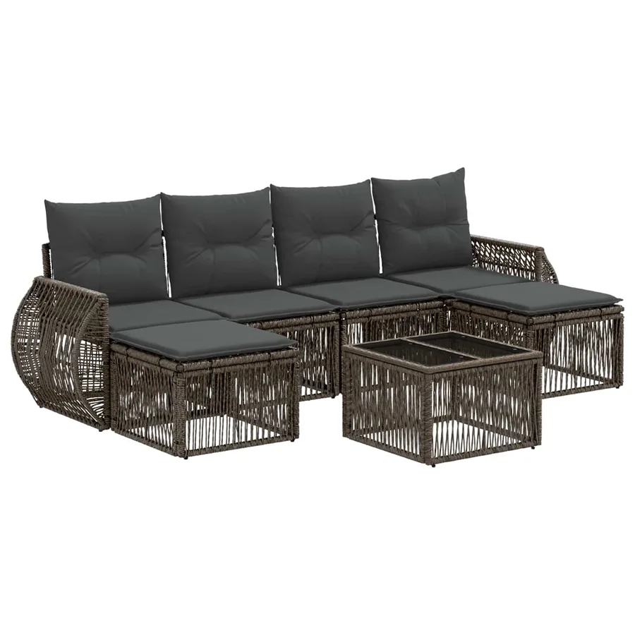 Ensemble de canapé de jardin 7 pcs Gris et Gris foncé polyrotin - 2