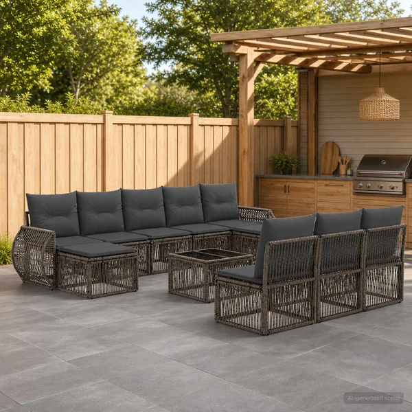 Ensemble de canapé de jardin 11 pcs Gris et Gris foncé